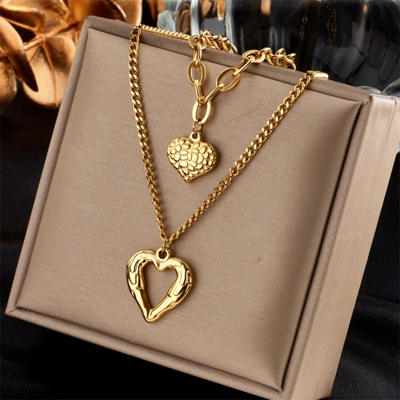 Stylish 316L Steel Double Heart Necklace