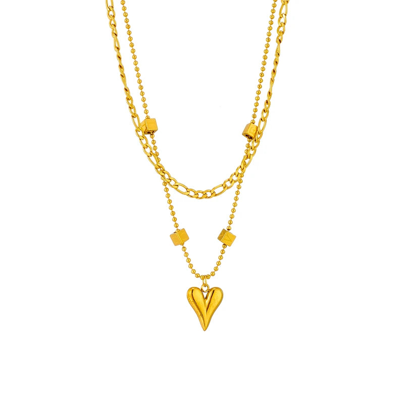 Stylish Multi-Layer Heart Pendant Necklace in Gold 316L Stainless Steel
