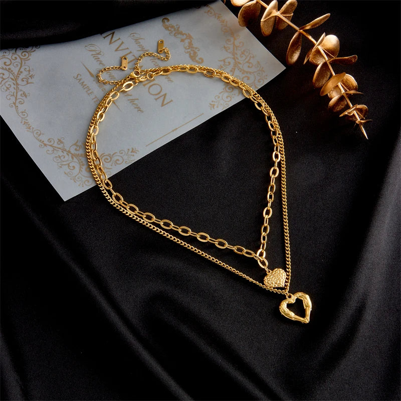 Stylish 316L Steel Double Heart Necklace