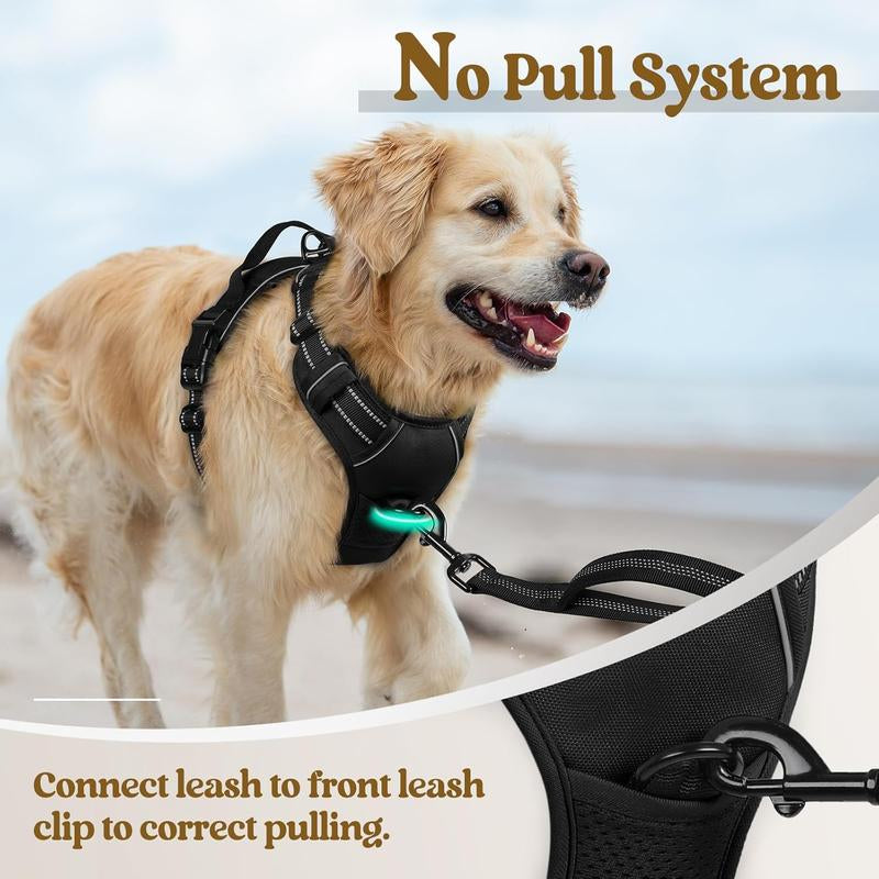 Dog Harness No-Pull Pet Harness with 2 Leash Clips, Adjustable Soft Padded Vest, Reflective No-Choke Oxford Vest for Large Dogs, Black