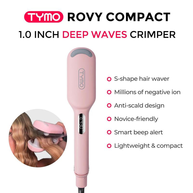TYMO ROVY COMPACT Hair Waver Crimper, Hair Curler & Curling Irons, Hair Styling Tool with Negative Ionic Technology for Smooth Waves, Wavy Comfort, Hollywood Waves,Negative Ion,Beach Waver,Cash Kate Curling Iron