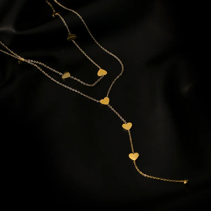 316L Stainless Steel Love Heart Tassel Long Necklace 2 Layers Beautiful Clavicle Chain Exquisite Gorgeous Women Wedding
