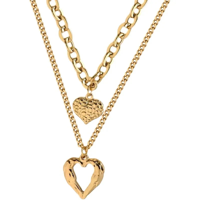 Stylish 316L Steel Double Heart Necklace