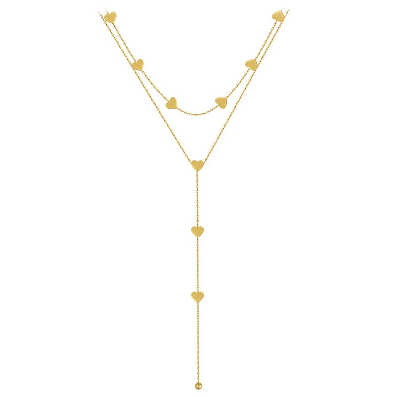 316L Stainless Steel Love Heart Tassel Long Necklace 2 Layers Beautiful Clavicle Chain Exquisite Gorgeous Women Wedding