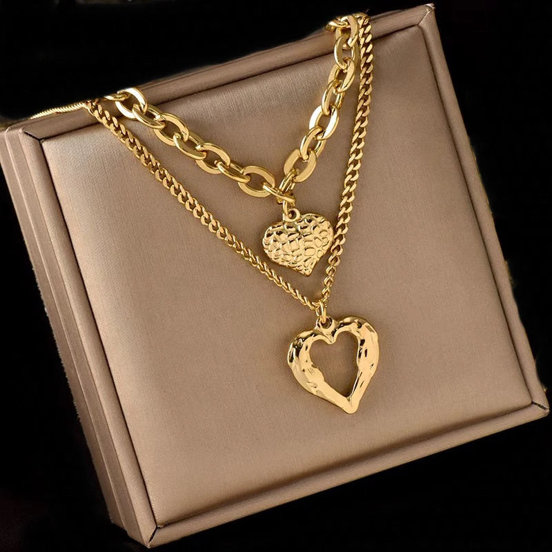 Stylish 316L Steel Double Heart Necklace