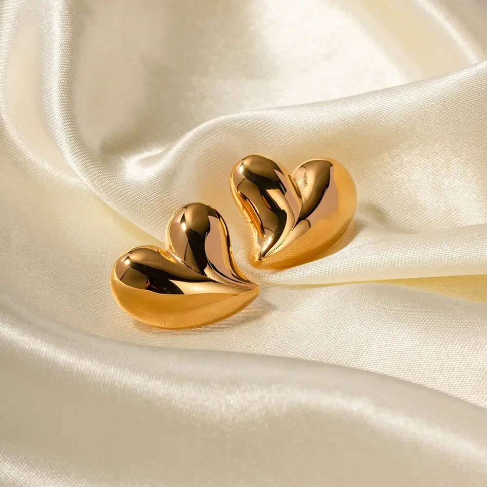 Stainless Steel Heart-Shaped Pendant Earring 18K PVD Gold Plated Tarnish Free Waterproof Hypoallergenic Jewelry for Women