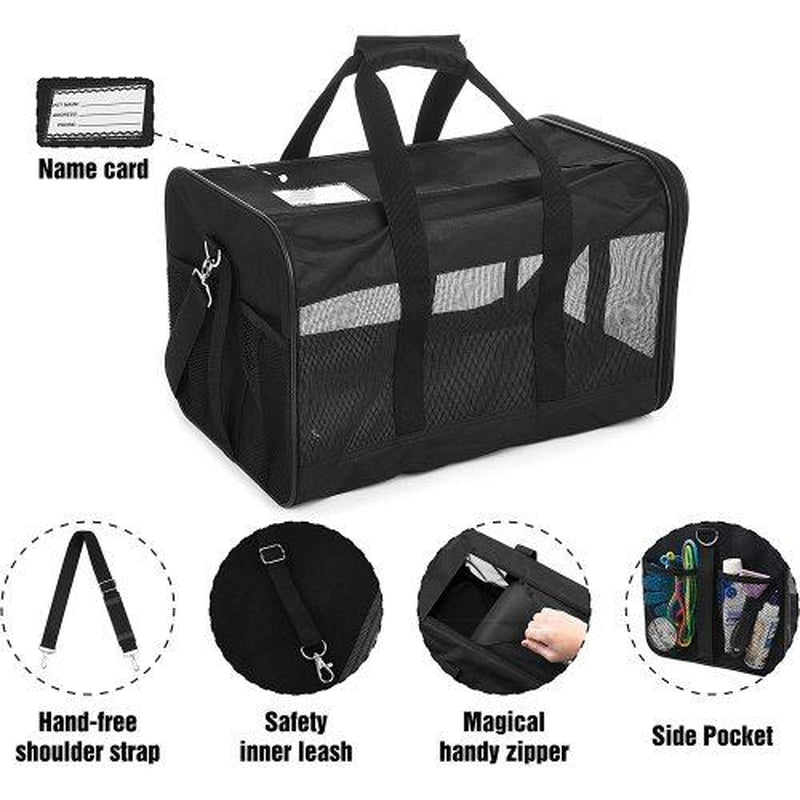 Pet Travel Carrier Soft Sided Portable Bag for Cats, Small Dogs, Kittens or Puppies, Collapsible, Durable, Airline Approved, Travel Friendly, Carry Your Pet with You Safely and Comfortably