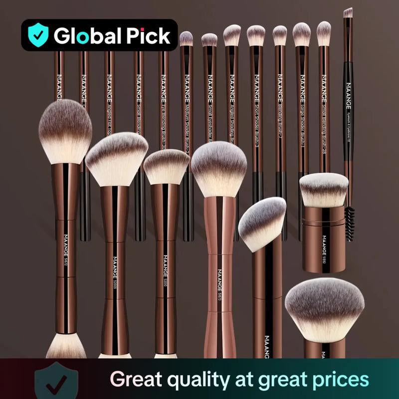 MAANGE Professional Cosmetics Soft Makeup Brush Set, Multifunctional Makeup Blending Brush Cosmetics Brushes for Powder Liquid Cream, Makeup Tools for Women, Makeup Brushes Set Gift, Cosmetics Kits, Concealer Brush, Coffee Brown Beauty Travel Brush