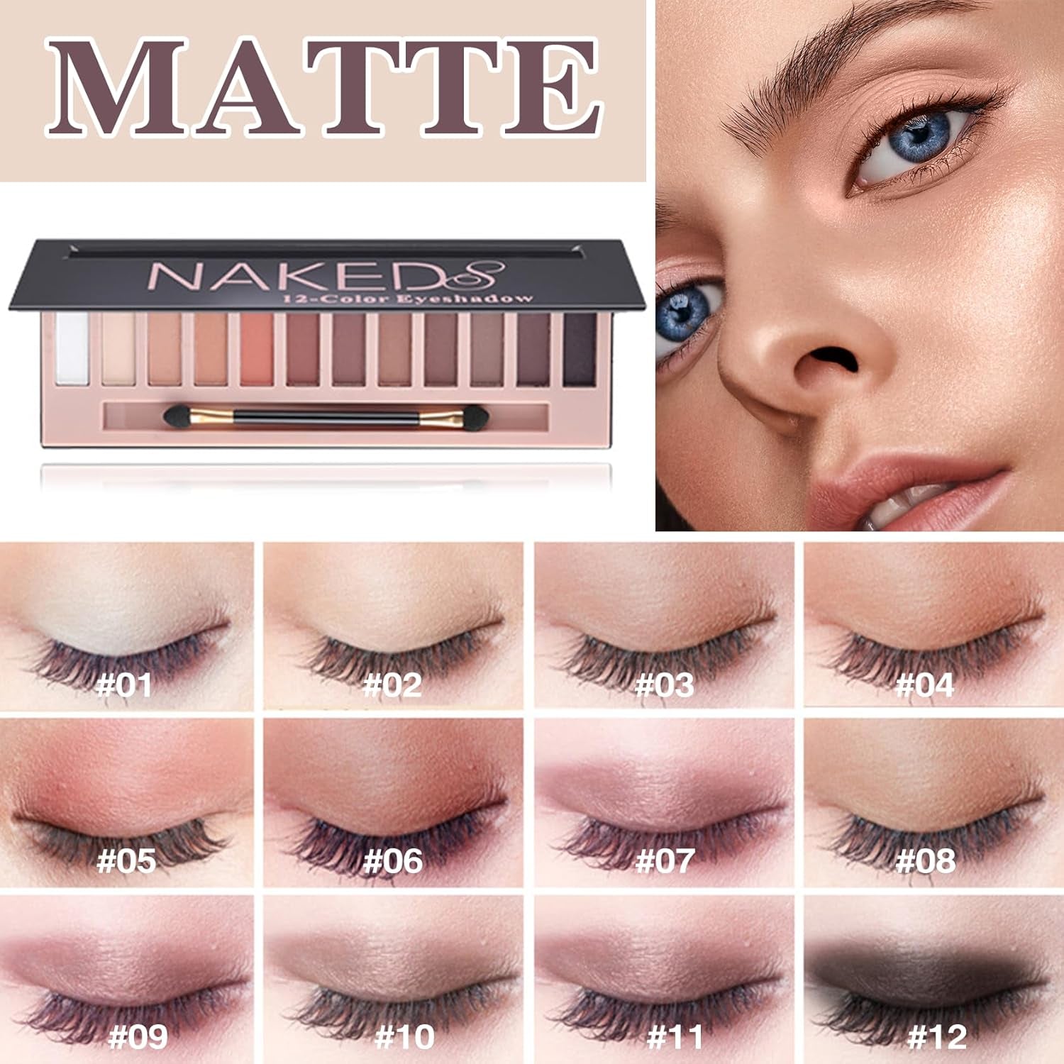 12 Colors Naked Eyeshadow Palette, Natural Nude Matte Pigment Eye Shadow Palette Makeup, with Brush, Long Lasting & Waterproof Smokey Professional Beauty Eye Makeup Kit(Matte)