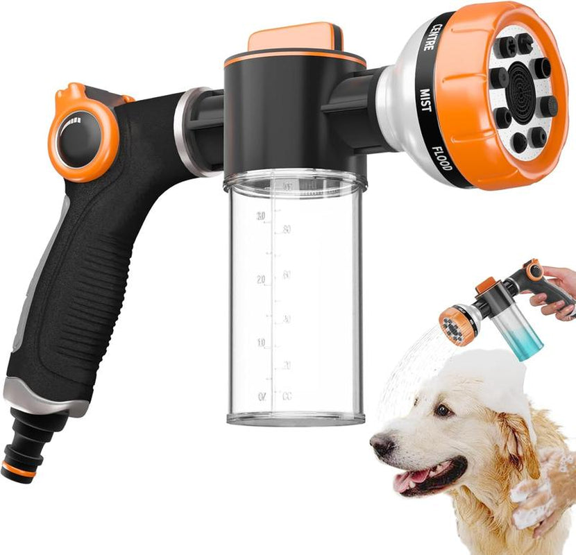 1-Pack Dog Shower Hose Attachment with 8 Spray Modes & Soap Dispenser – Orange