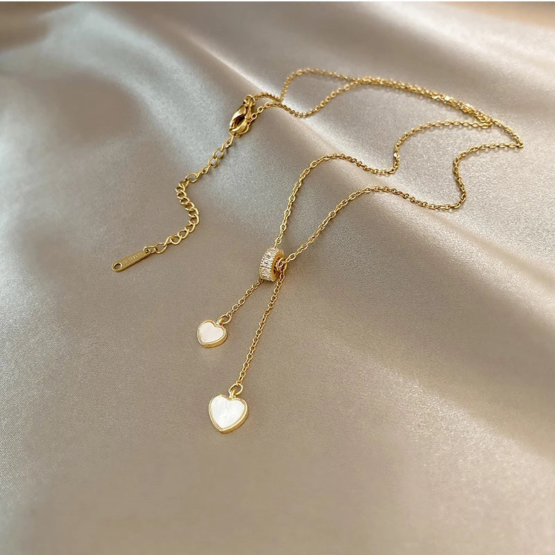 316L Stainless Steel Niche Design Love Shell Girl Necklace INS Layered Adjustable Exquisite Clavicle Chain Sweet Jewelry
