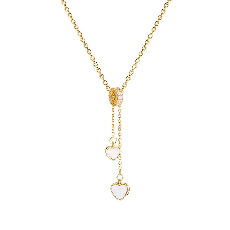 316L Stainless Steel Niche Design Love Shell Girl Necklace INS Layered Adjustable Exquisite Clavicle Chain Sweet Jewelry