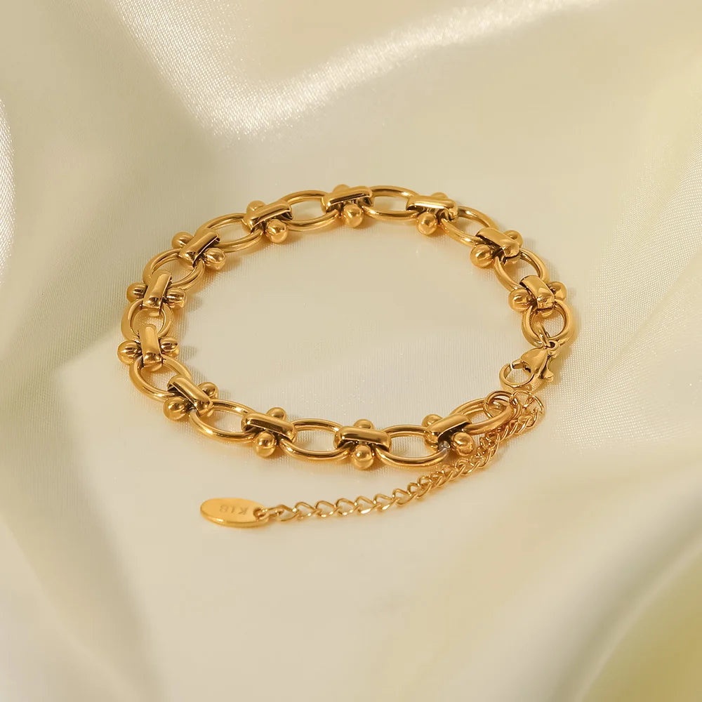Uworld Retro 18K Gold Plated Stainless Steel Jewelry Party Gift O-Shaped Dot Handmade Bracelet Man