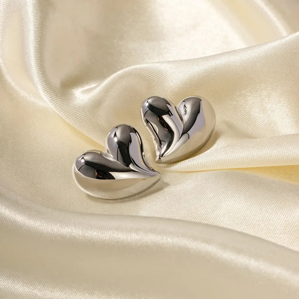 Stainless Steel Heart-Shaped Pendant Earring 18K PVD Gold Plated Tarnish Free Waterproof Hypoallergenic Jewelry for Women