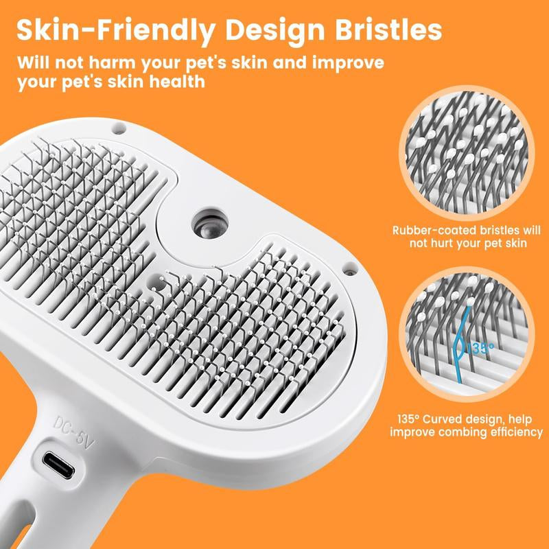 Cat Steam Brush for Shedding, Steamy Cat Brush for Long & Short Haired Cats & Dogs, Spray Cat Brush for Pet Grooming, Self-Cleaning Pet Hair Removal Comb with Water Tank