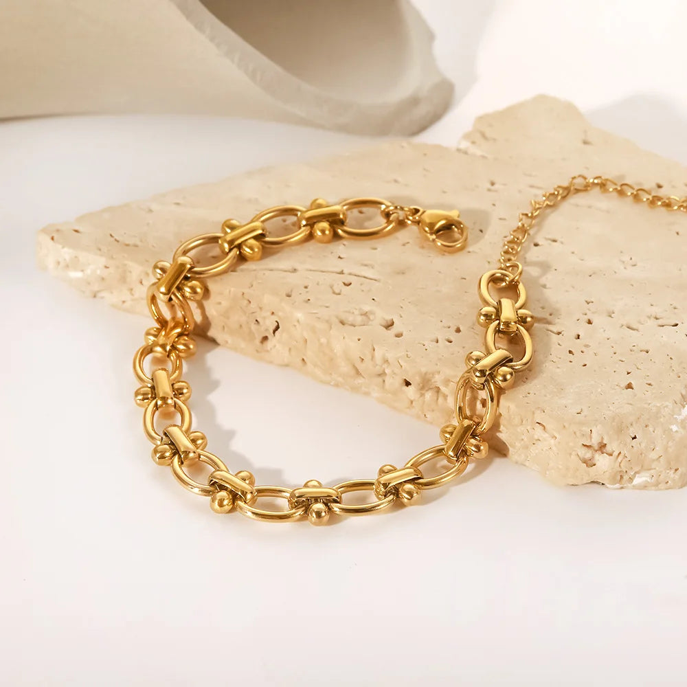 Uworld Retro 18K Gold Plated Stainless Steel Jewelry Party Gift O-Shaped Dot Handmade Bracelet Man