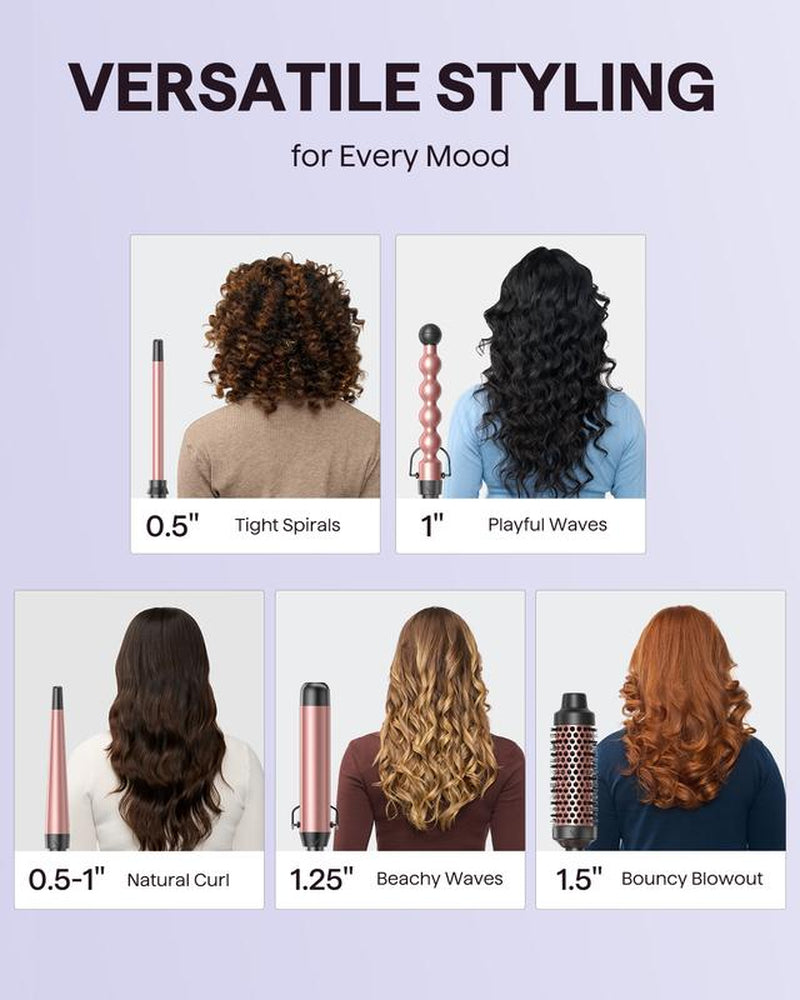 Wavytalk Multi-Curl 5-In-1 Ceramic Curling Wand Set, Fast Heat up Curling Wand from 1/2 to 1 1/4 Inch and a Thermal Brush, Dual Voltage Curling Iron