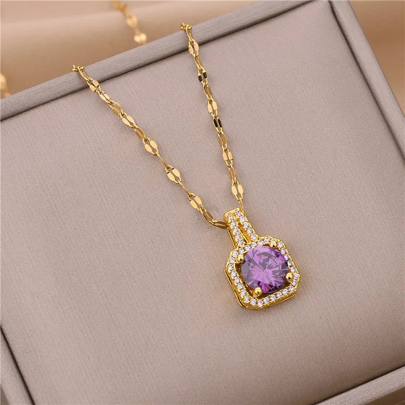 Elegant 316L Stainless Steel 3 Colour Crystal Pendant Necklace