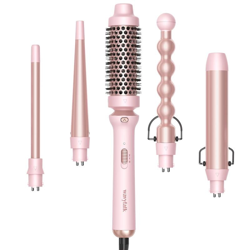 Wavytalk Multi-Curl 5-In-1 Ceramic Curling Wand Set, Fast Heat up Curling Wand from 1/2 to 1 1/4 Inch and a Thermal Brush, Dual Voltage Curling Iron