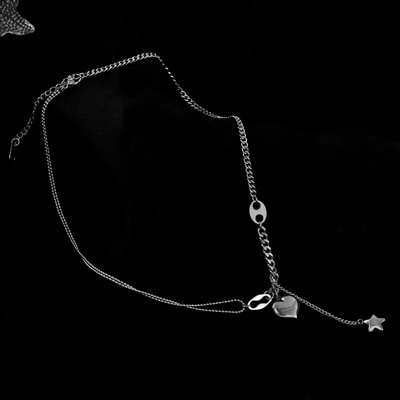 316L Stainless Steel Long Love Heart Women Girls Necklaces&Pendant Star Hanging Chain Choker Sweet Valentine'S Day Gift