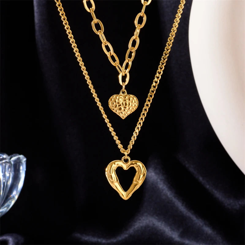 Stylish 316L Steel Double Heart Necklace