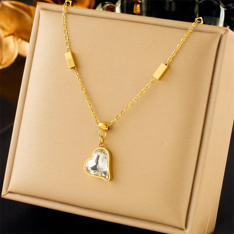 Stylish 316L Steel Double Heart Necklace
