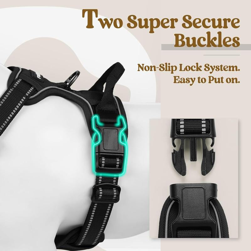 Dog Harness No-Pull Pet Harness with 2 Leash Clips, Adjustable Soft Padded Vest, Reflective No-Choke Oxford Vest for Large Dogs, Black