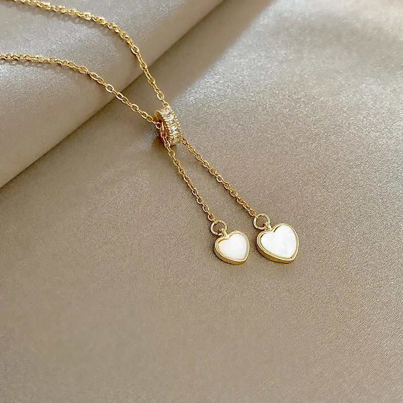 316L Stainless Steel Niche Design Love Shell Girl Necklace INS Layered Adjustable Exquisite Clavicle Chain Sweet Jewelry