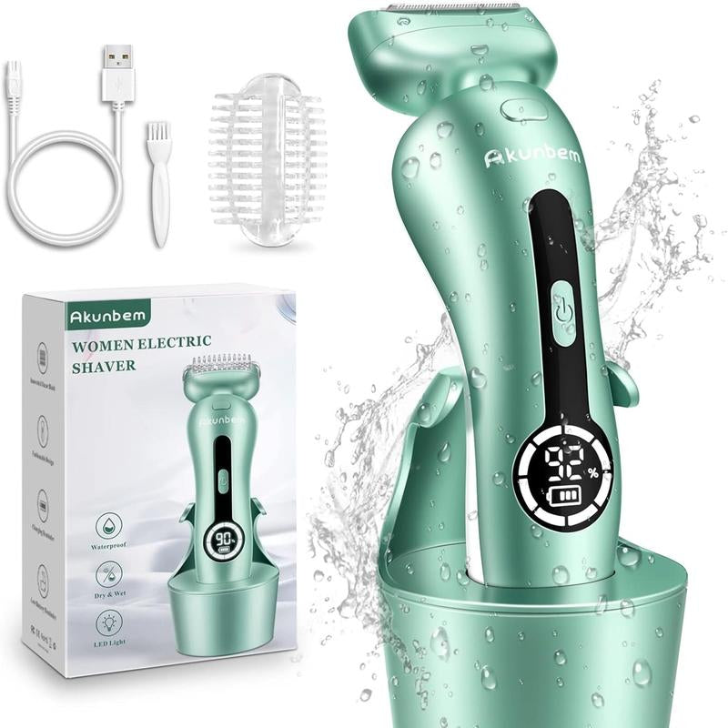 Akunbem Electric Shaver for Women Best Electric Razor for Womens Bikini Legs Underarm Public Hairs Rechargeable Trimmer with Detachable Head Cordless Wet Dry Use Precise Safe Christmas Gift New Year Gift Shaving Waterproof