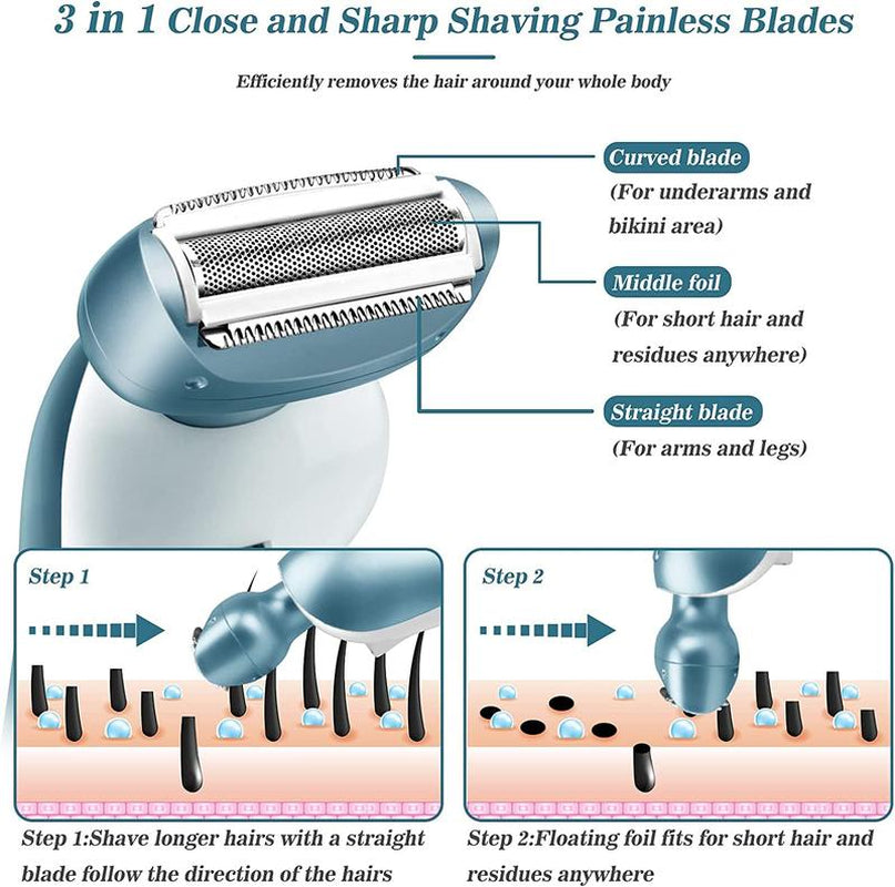Akunbem Electric Shaver for Women Best Electric Razor for Womens Bikini Legs Underarm Public Hairs Rechargeable Trimmer with Detachable Head Cordless Wet Dry Use Precise Safe Christmas Gift New Year Gift Shaving Waterproof