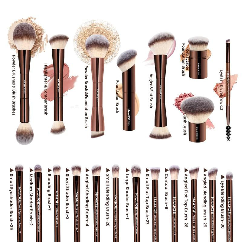 MAANGE Professional Cosmetics Soft Makeup Brush Set, Multifunctional Makeup Blending Brush Cosmetics Brushes for Powder Liquid Cream, Makeup Tools for Women, Makeup Brushes Set Gift, Cosmetics Kits, Concealer Brush, Coffee Brown Beauty Travel Brush