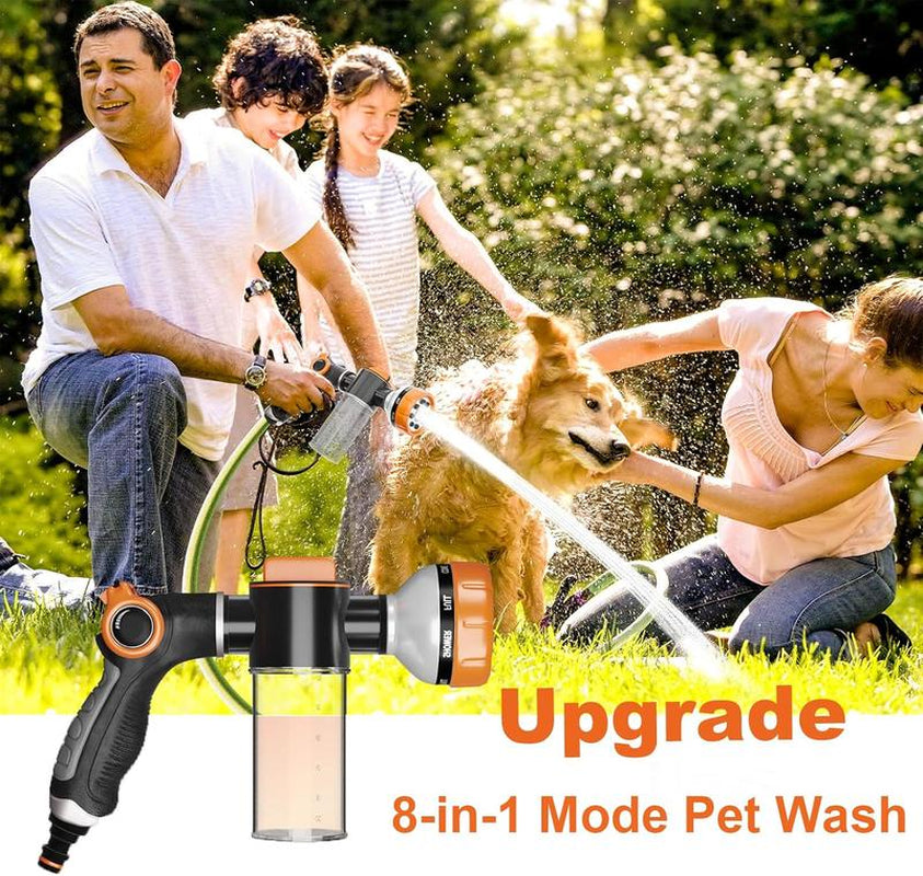 1-Pack Dog Shower Hose Attachment with 8 Spray Modes & Soap Dispenser – Orange