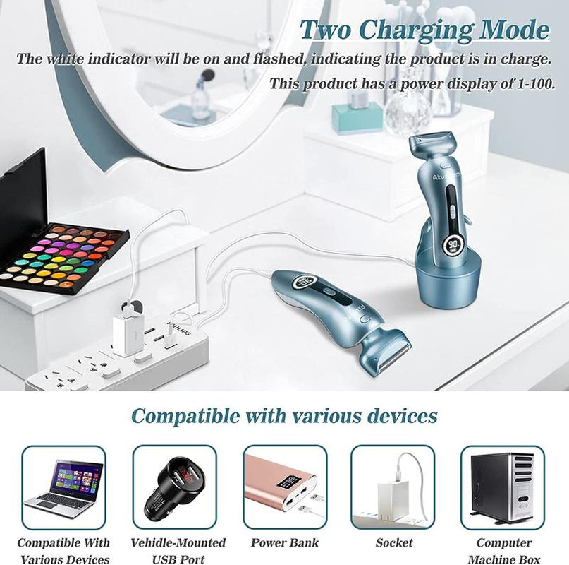 Akunbem Electric Shaver for Women Best Electric Razor for Womens Bikini Legs Underarm Public Hairs Rechargeable Trimmer with Detachable Head Cordless Wet Dry Use Precise Safe Christmas Gift New Year Gift Shaving Waterproof