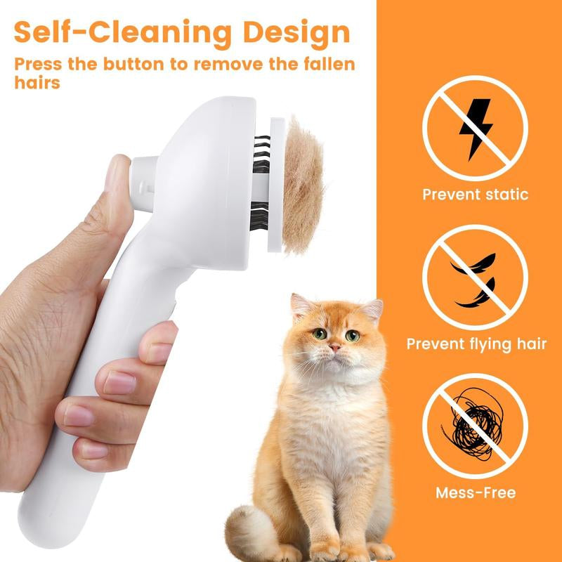 Cat Steam Brush for Shedding, Steamy Cat Brush for Long & Short Haired Cats & Dogs, Spray Cat Brush for Pet Grooming, Self-Cleaning Pet Hair Removal Comb with Water Tank