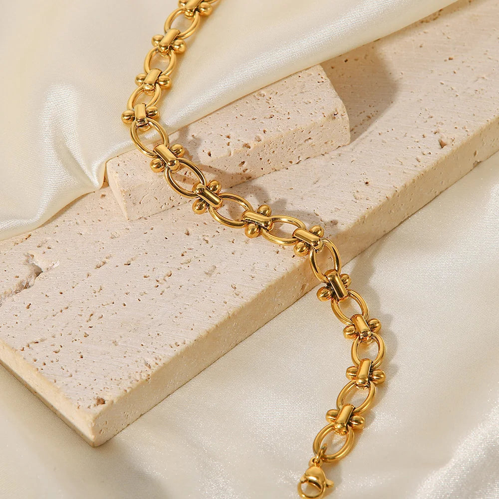 Uworld Retro 18K Gold Plated Stainless Steel Jewelry Party Gift O-Shaped Dot Handmade Bracelet Man