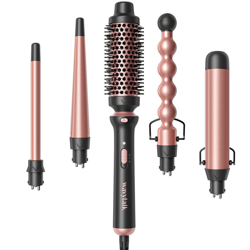 Wavytalk Multi-Curl 5-In-1 Ceramic Curling Wand Set, Fast Heat up Curling Wand from 1/2 to 1 1/4 Inch and a Thermal Brush, Dual Voltage Curling Iron