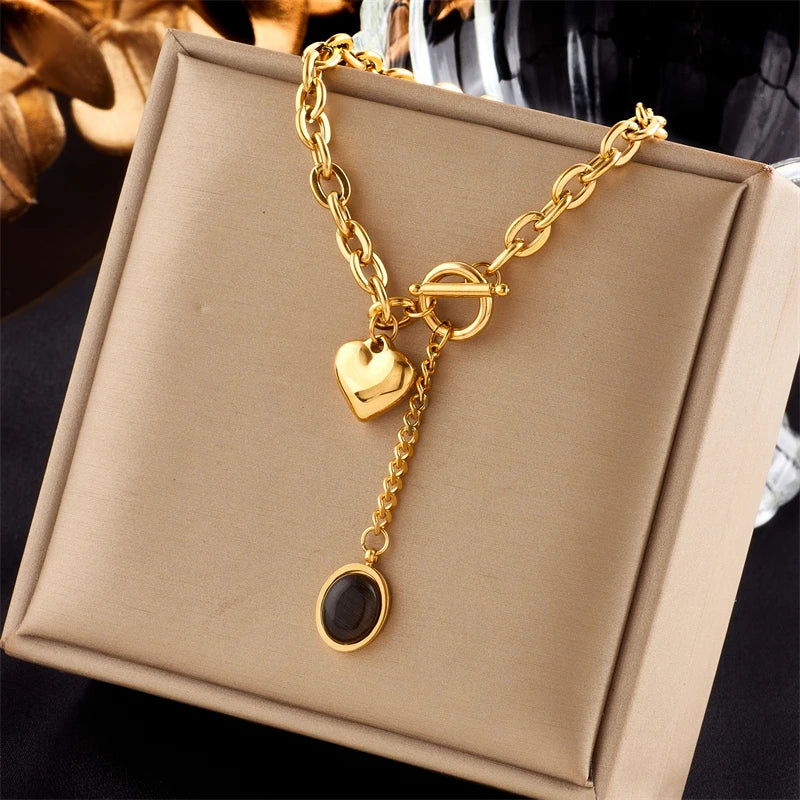 Stylish 316L Steel Double Heart Necklace