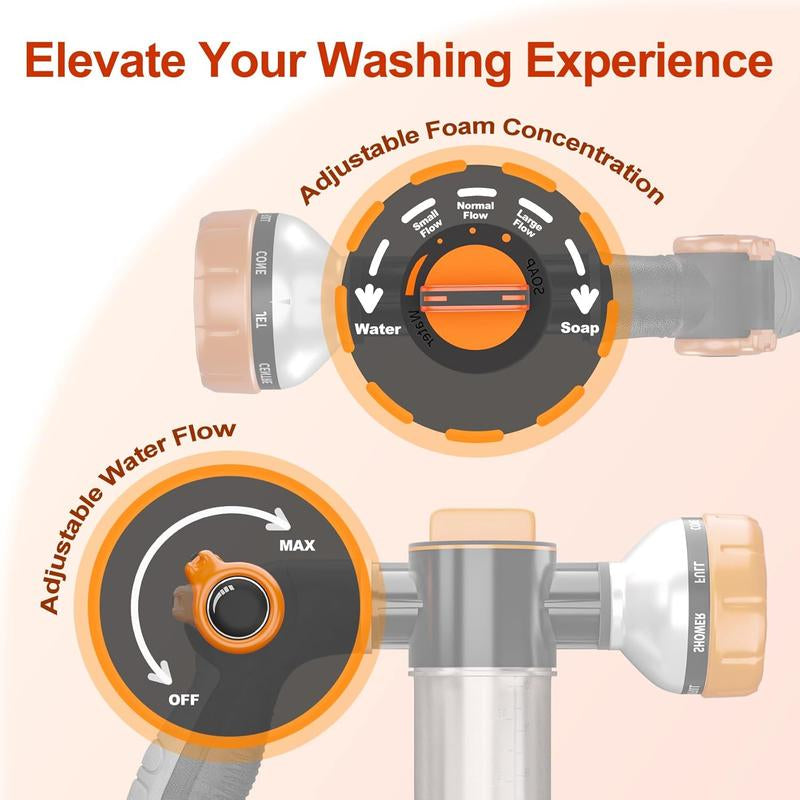 1-Pack Dog Shower Hose Attachment with 8 Spray Modes & Soap Dispenser – Orange