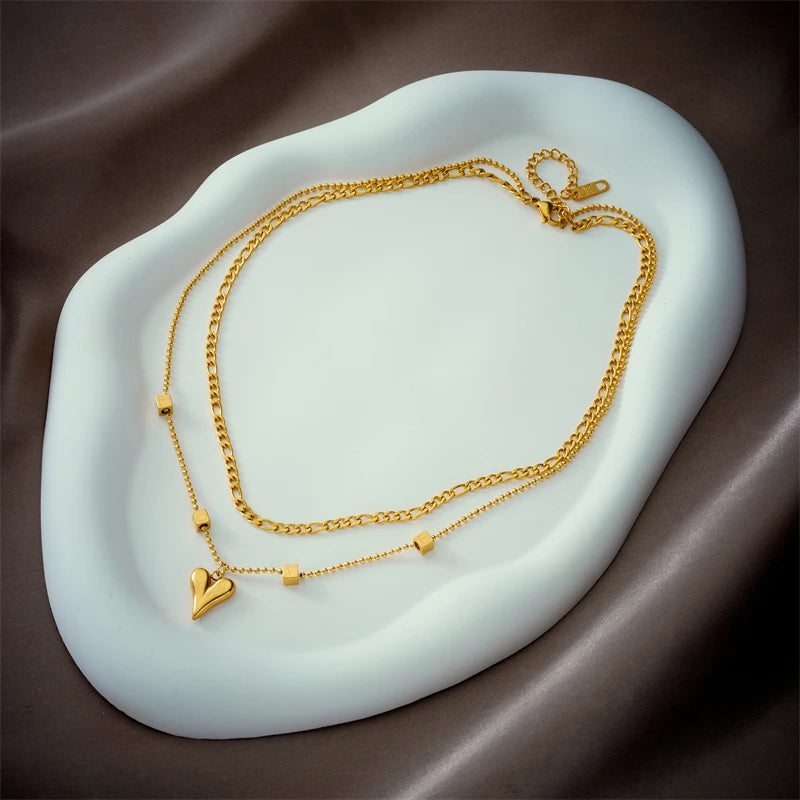 Stylish Multi-Layer Heart Pendant Necklace in Gold 316L Stainless Steel 