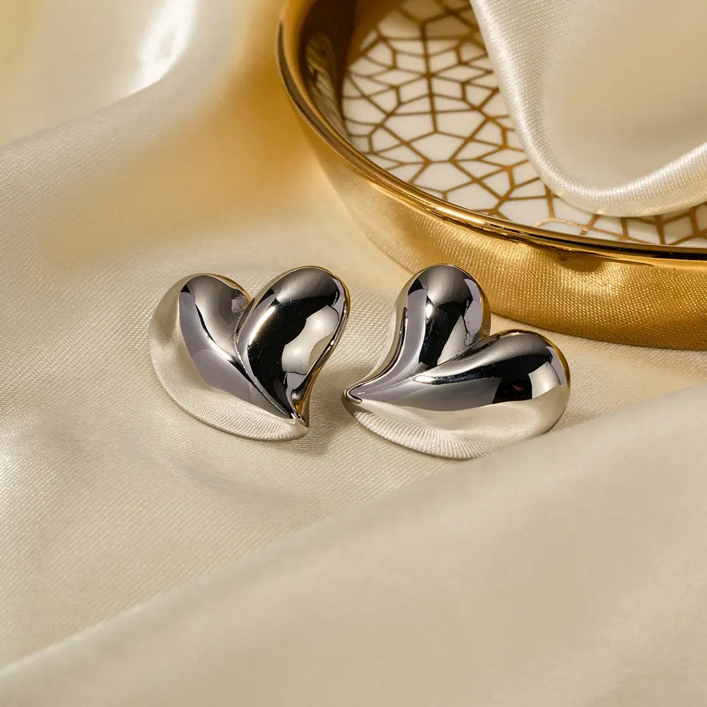 Stainless Steel Heart-Shaped Pendant Earring 18K PVD Gold Plated Tarnish Free Waterproof Hypoallergenic Jewelry for Women