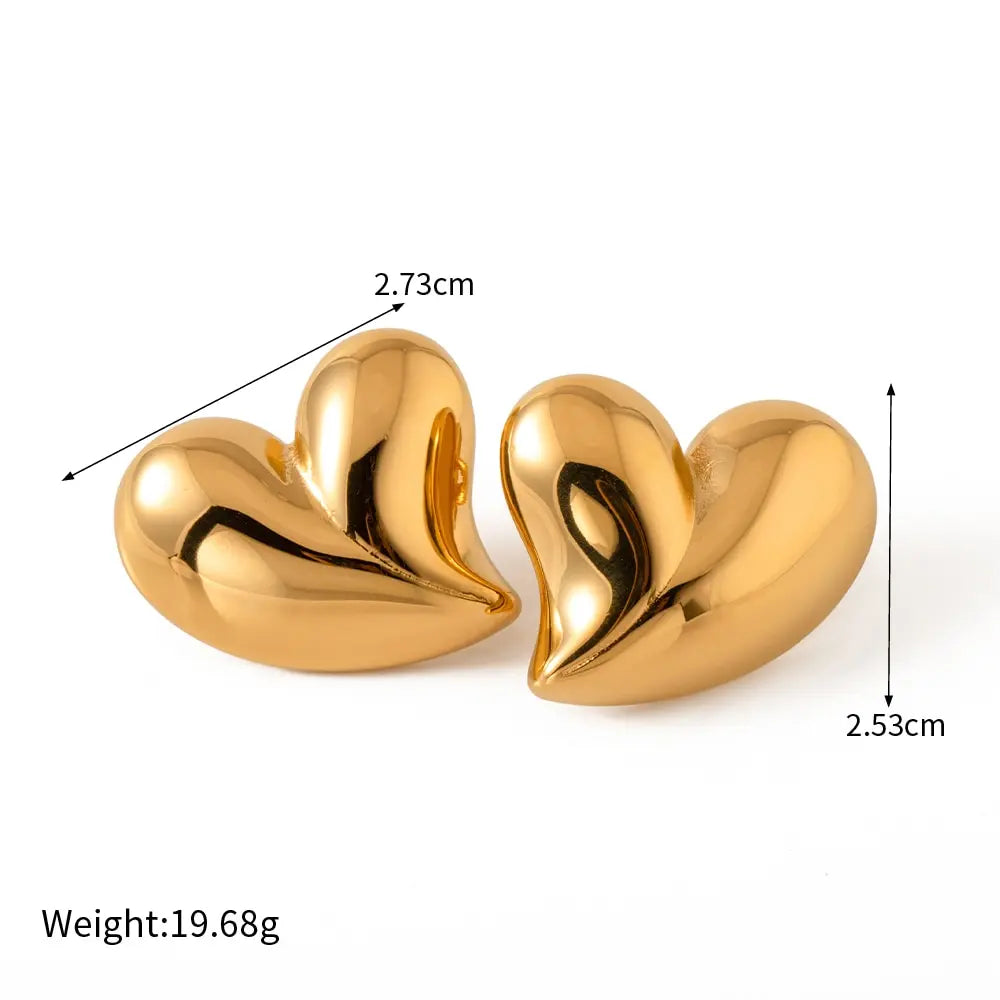 Stainless Steel Heart-Shaped Pendant Earring 18K PVD Gold Plated Tarnish Free Waterproof Hypoallergenic Jewelry for Women