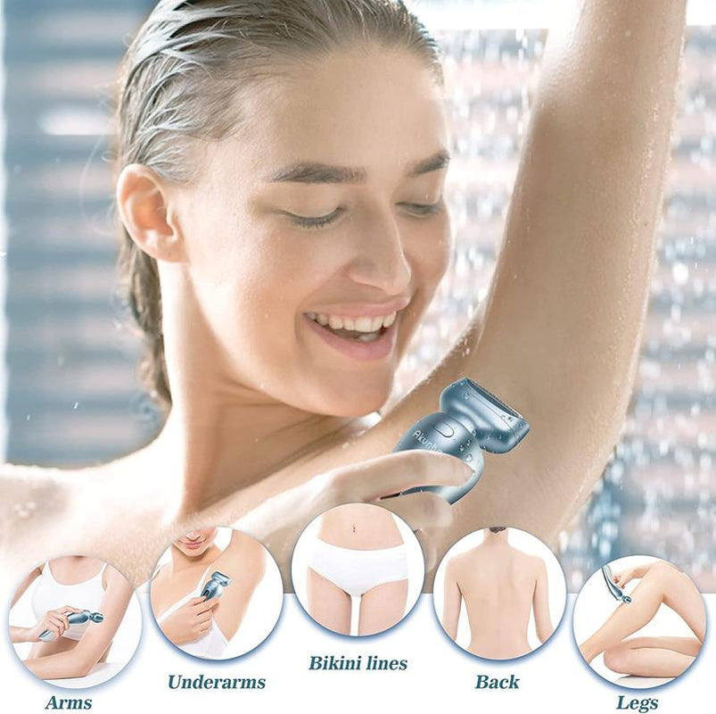 Akunbem Electric Shaver for Women Best Electric Razor for Womens Bikini Legs Underarm Public Hairs Rechargeable Trimmer with Detachable Head Cordless Wet Dry Use Precise Safe Christmas Gift New Year Gift Shaving Waterproof