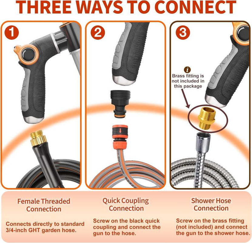 1-Pack Dog Shower Hose Attachment with 8 Spray Modes & Soap Dispenser – Orange