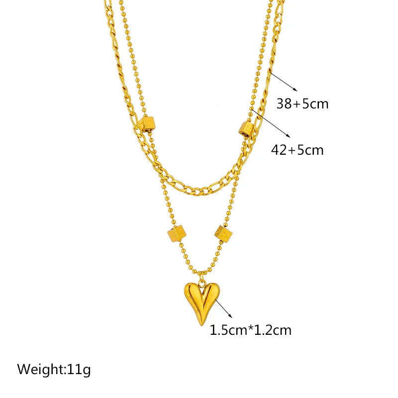 Stylish Multi-Layer Heart Pendant Necklace in Gold 316L Stainless Steel 
