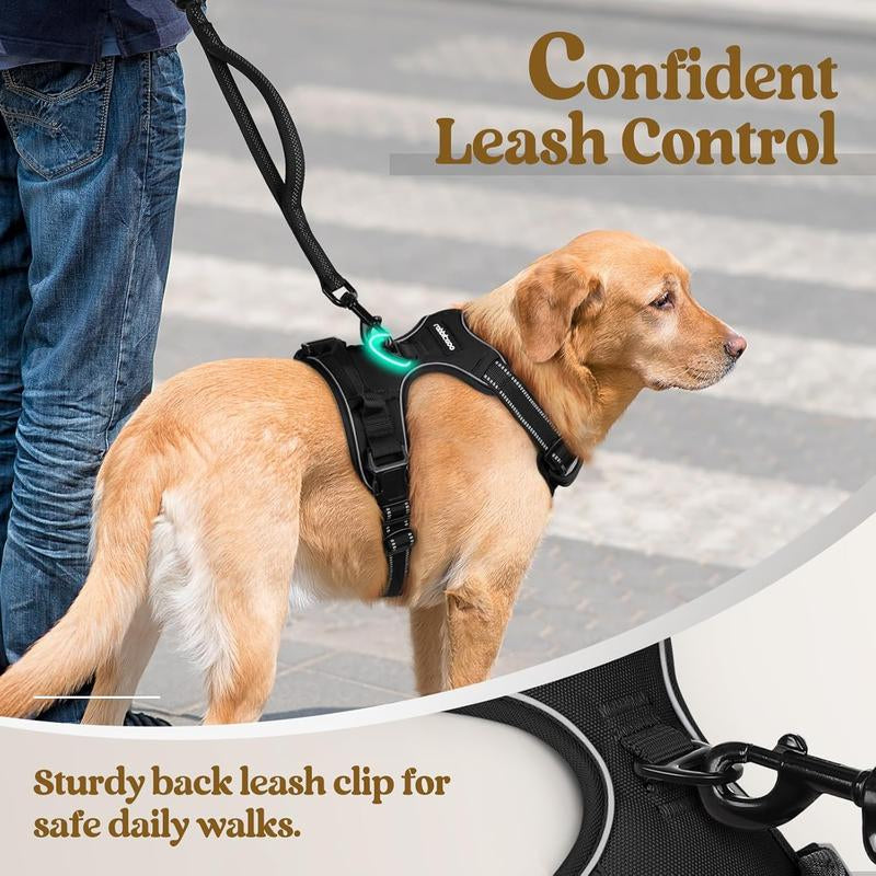 Dog Harness No-Pull Pet Harness with 2 Leash Clips, Adjustable Soft Padded Vest, Reflective No-Choke Oxford Vest for Large Dogs, Black