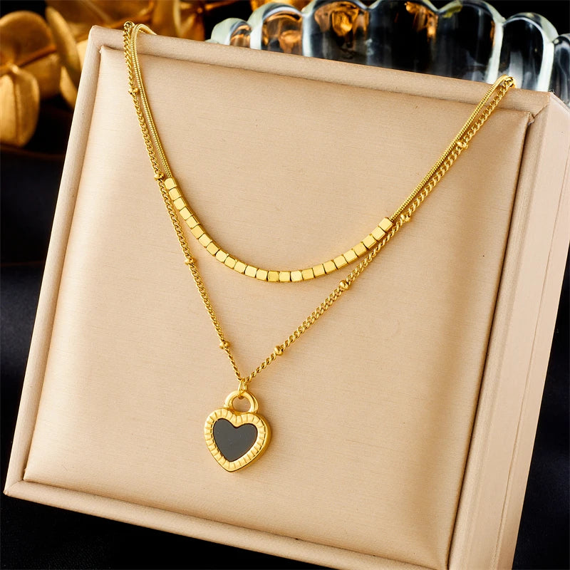 Stylish 316L Steel Double Heart Necklace