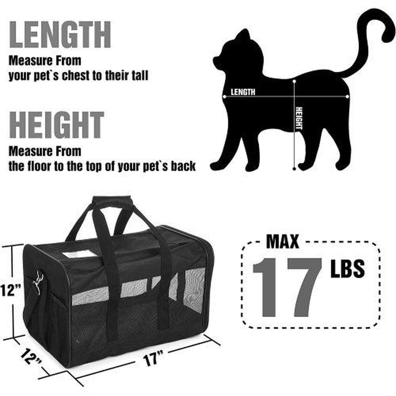 Pet Travel Carrier Soft Sided Portable Bag for Cats, Small Dogs, Kittens or Puppies, Collapsible, Durable, Airline Approved, Travel Friendly, Carry Your Pet with You Safely and Comfortably