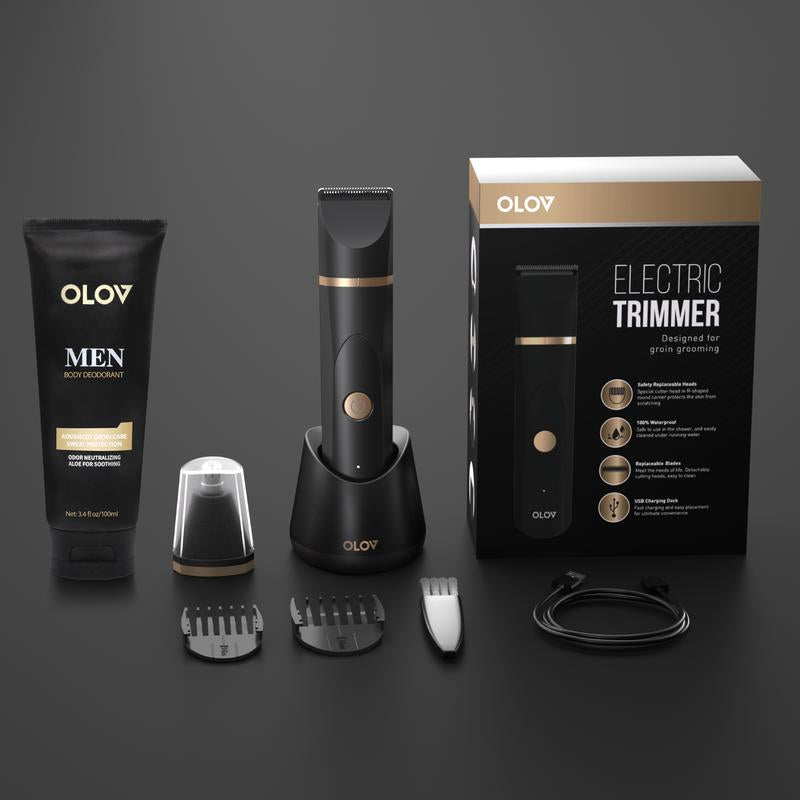 OLOV Electric Body Hair Shaver-Groin Hair Trimmer, Ball Trimmer for Men - Replaceable Ceramic Blade Heads,Usb Recharge,Waterproof Male Hygiene Razor Safe Quick Gifts Cordless Gentle Trimming Fast Trimming