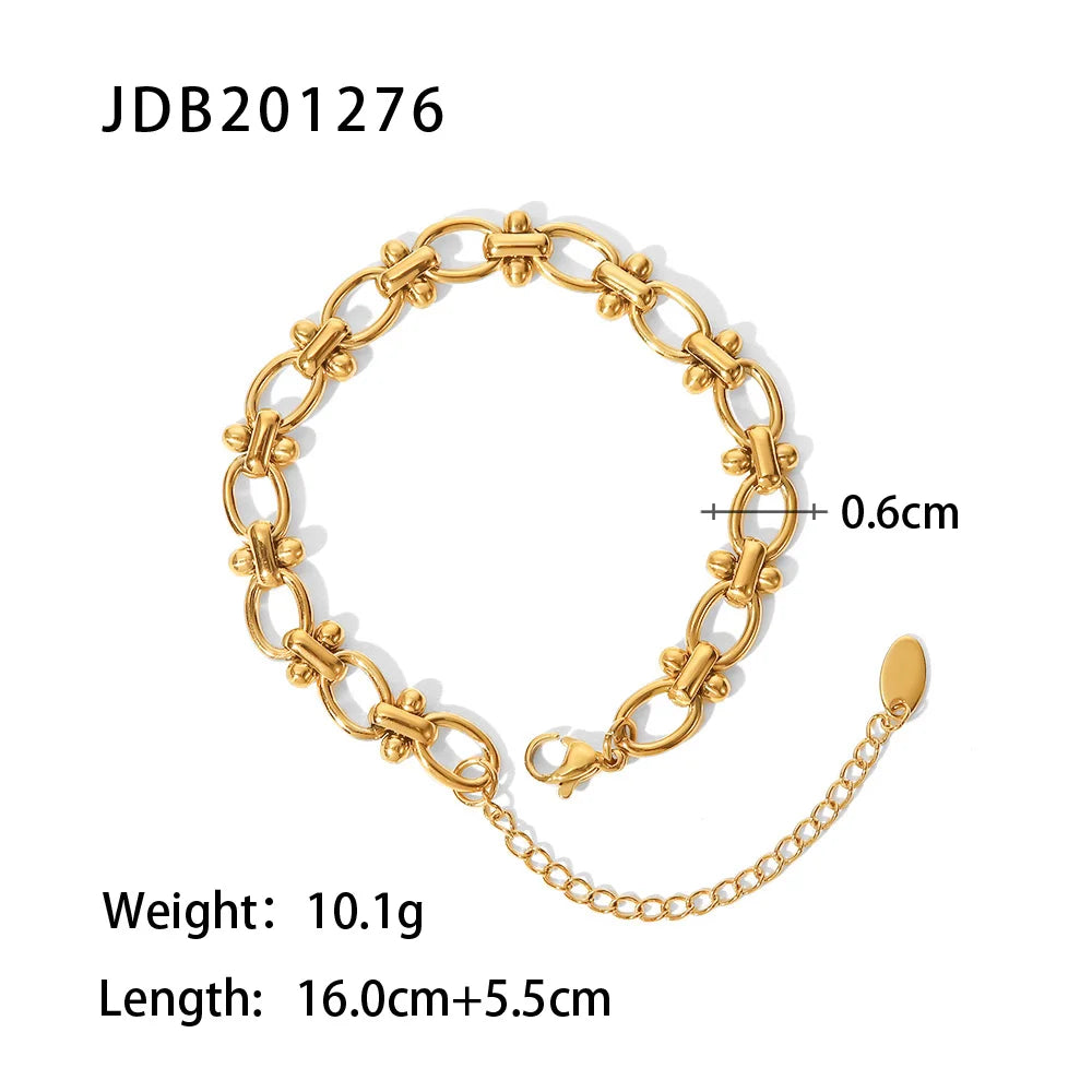 Uworld Retro 18K Gold Plated Stainless Steel Jewelry Party Gift O-Shaped Dot Handmade Bracelet Man