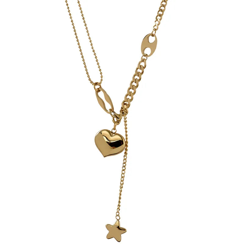 316L Stainless Steel Long Love Heart Women Girls Necklaces&Pendant Star Hanging Chain Choker Sweet Valentine'S Day Gift